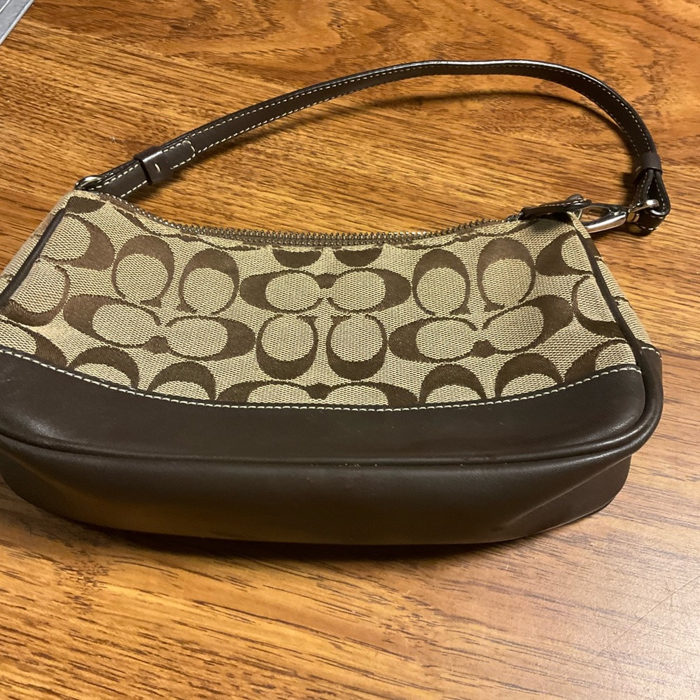 Coach Demi Signature Purse Bag Pouch Khaki Tan Monogram Chocolate Leather # 6094 - Picture 5 of 9